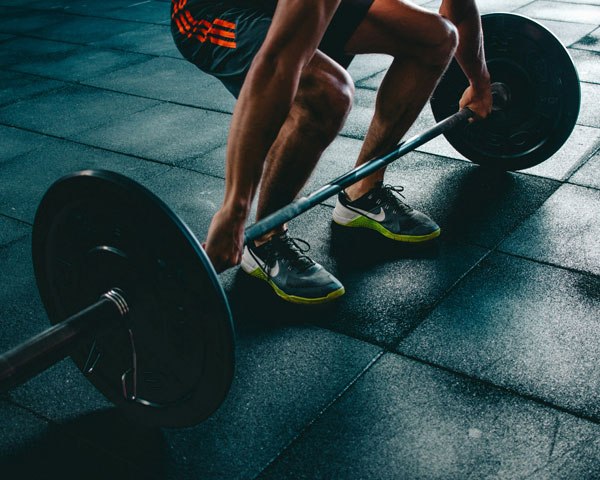 Someone lifting a weight in a gym